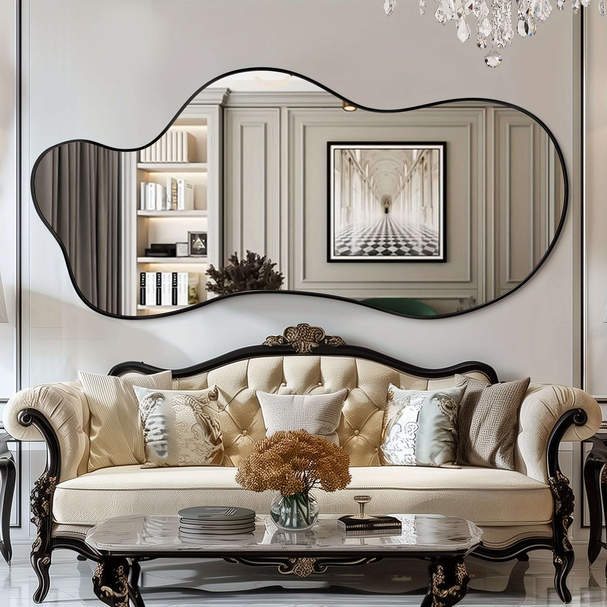 LADYNOW Modern Asymmetrical Wall Mirror - Black Decorative Irregular Shape, Vertical Orientation for Living Room, Bedroom, Bathroom & Entryway Decor, No Electricity Needed, Unique Natural Design, Mirror Wall Deco