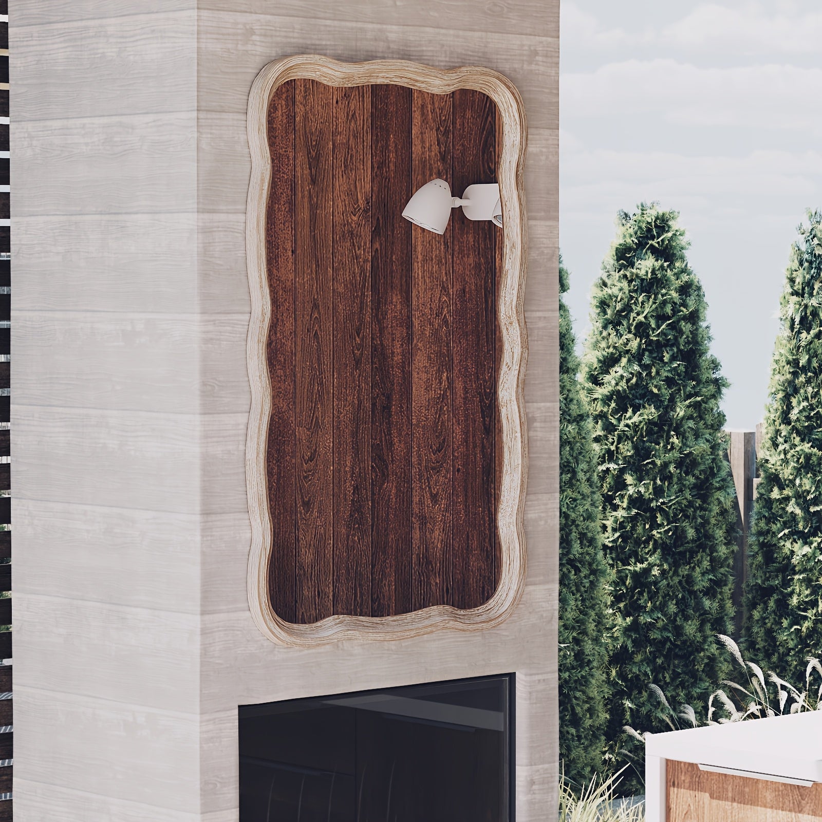 Farmhouse Curved Wood Frame Accent Mirror, Farmhouse French Country Decorative Wall Mirror