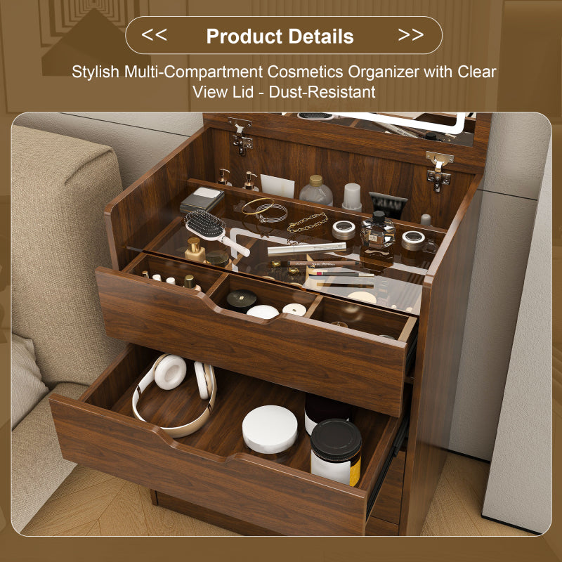 3-in-1 Vanity Desk with Lighted Mirror and Stool | Flip Top Makeup Dressing Table, Compact Storage for Bedroom, Bathroom, Dressing Room, 23.62\