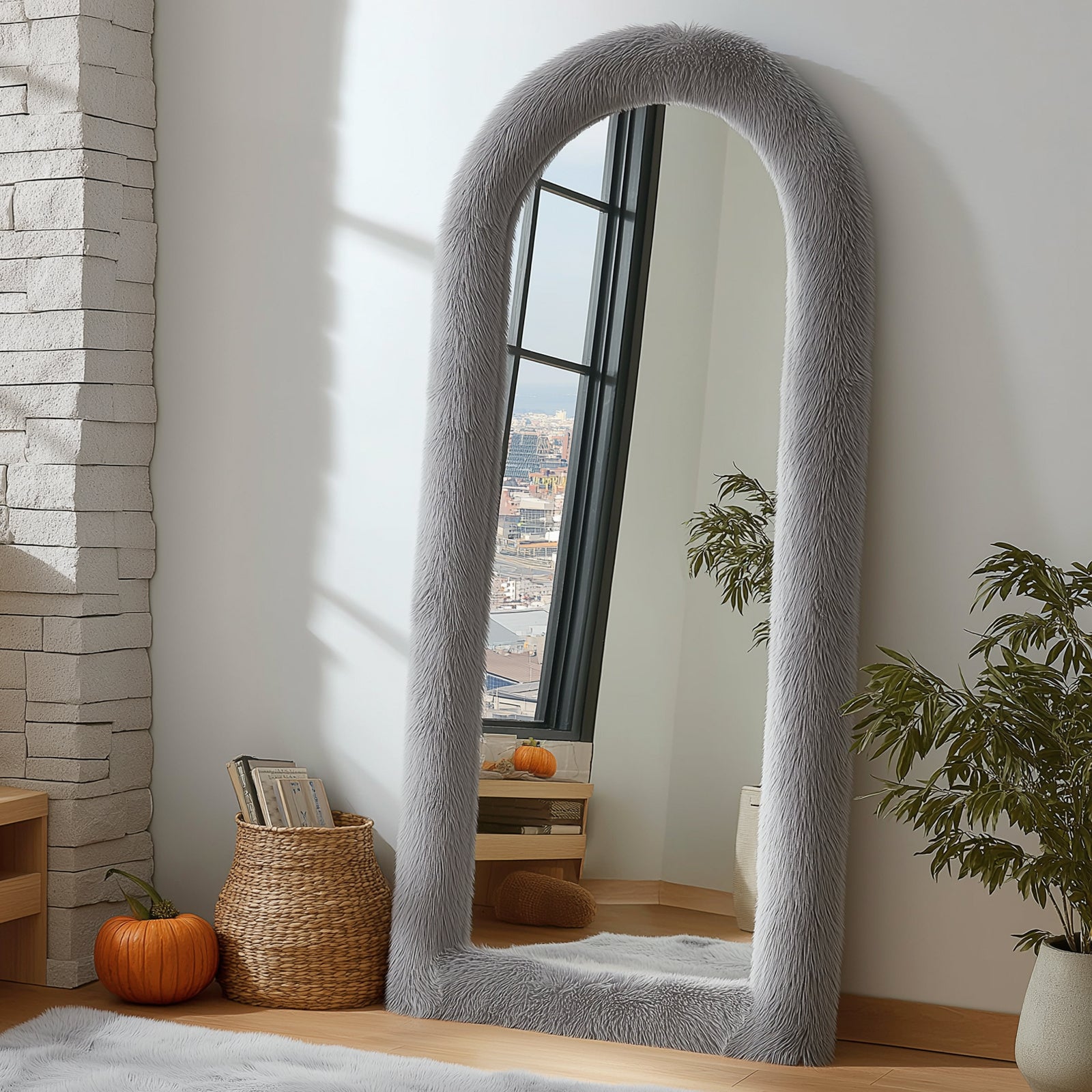 Curved Mirror, Tall Mirror for Leaning Or Hanging on The Wall, Complete Body Mirror for Bathroom Decor, Ideal for Christmas And Halloween Home Decoration, Presents