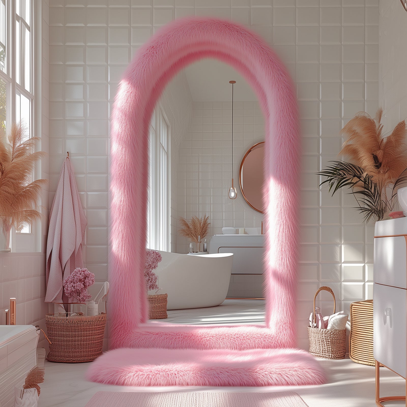 Curved Mirror, Tall Mirror for Leaning Or Hanging on The Wall, Complete Body Mirror for Bathroom Decor, Ideal for Christmas And Halloween Home Decoration, Presents