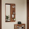 Full-Length Wall Mirror with Storage Shelf & Hooks - Arched Top Design Full Body Mirror with Multifunctional Panel, Space-Saving Vertical\u002FHorizontal Mount, Walnut Finish - Sturdy Glass Construction for Bedroom, Living Room, Entryway - 47.6\
