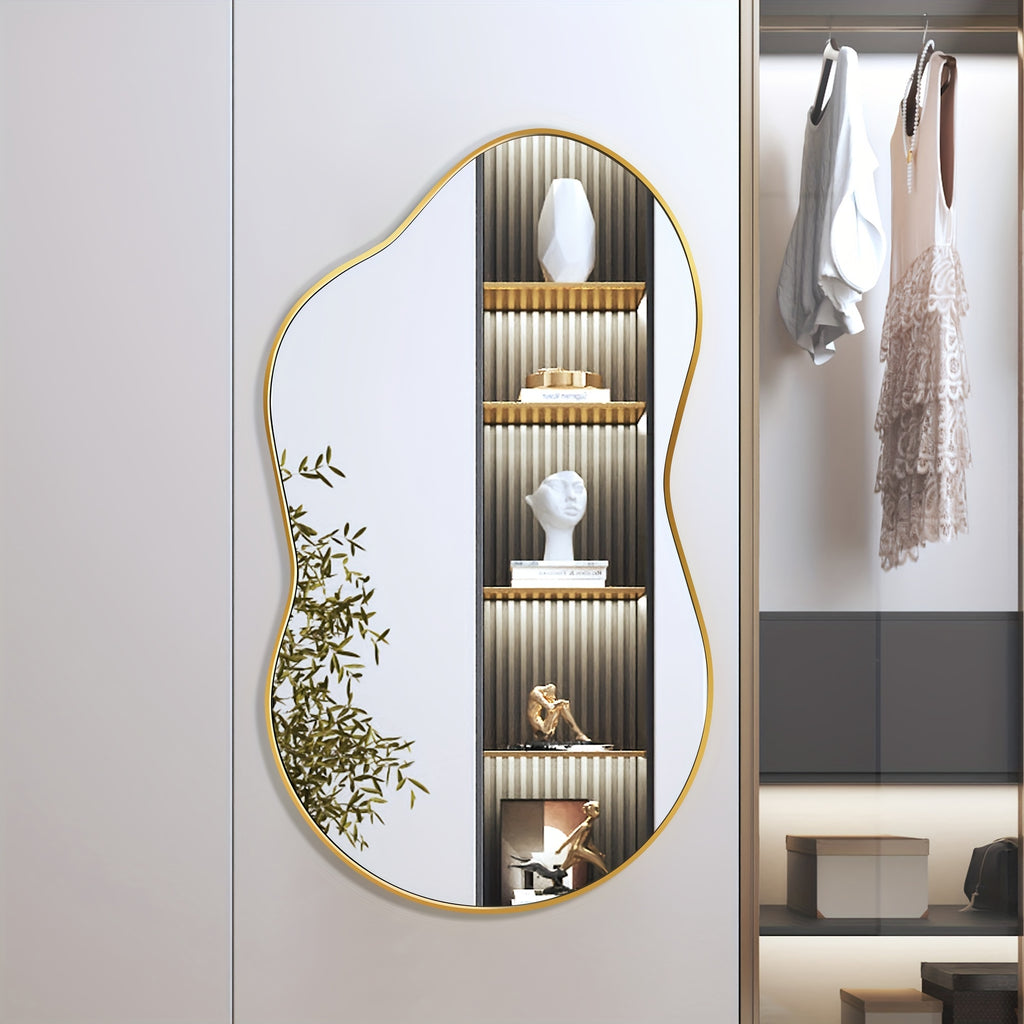 Asymmetrical Decorative Golden Wall Mirror - Aviation Aluminum Alloy Frame for Bathroom, Bedroom, Living Room, Cloakroom, And Entryway