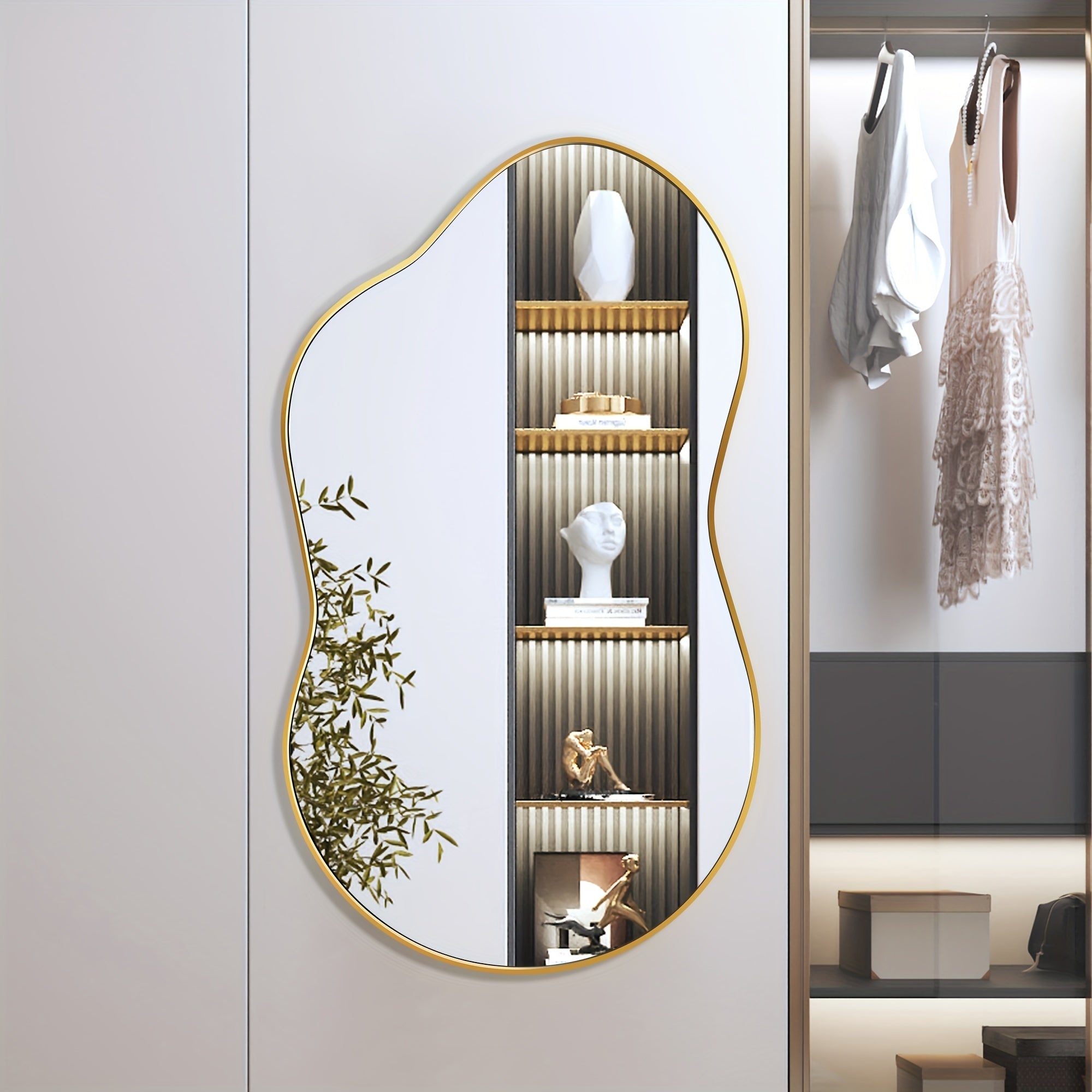 Asymmetrical Decorative Golden Wall Mirror - Aviation Aluminum Alloy Frame for Bathroom, Bedroom, Living Room, Cloakroom, And Entryway