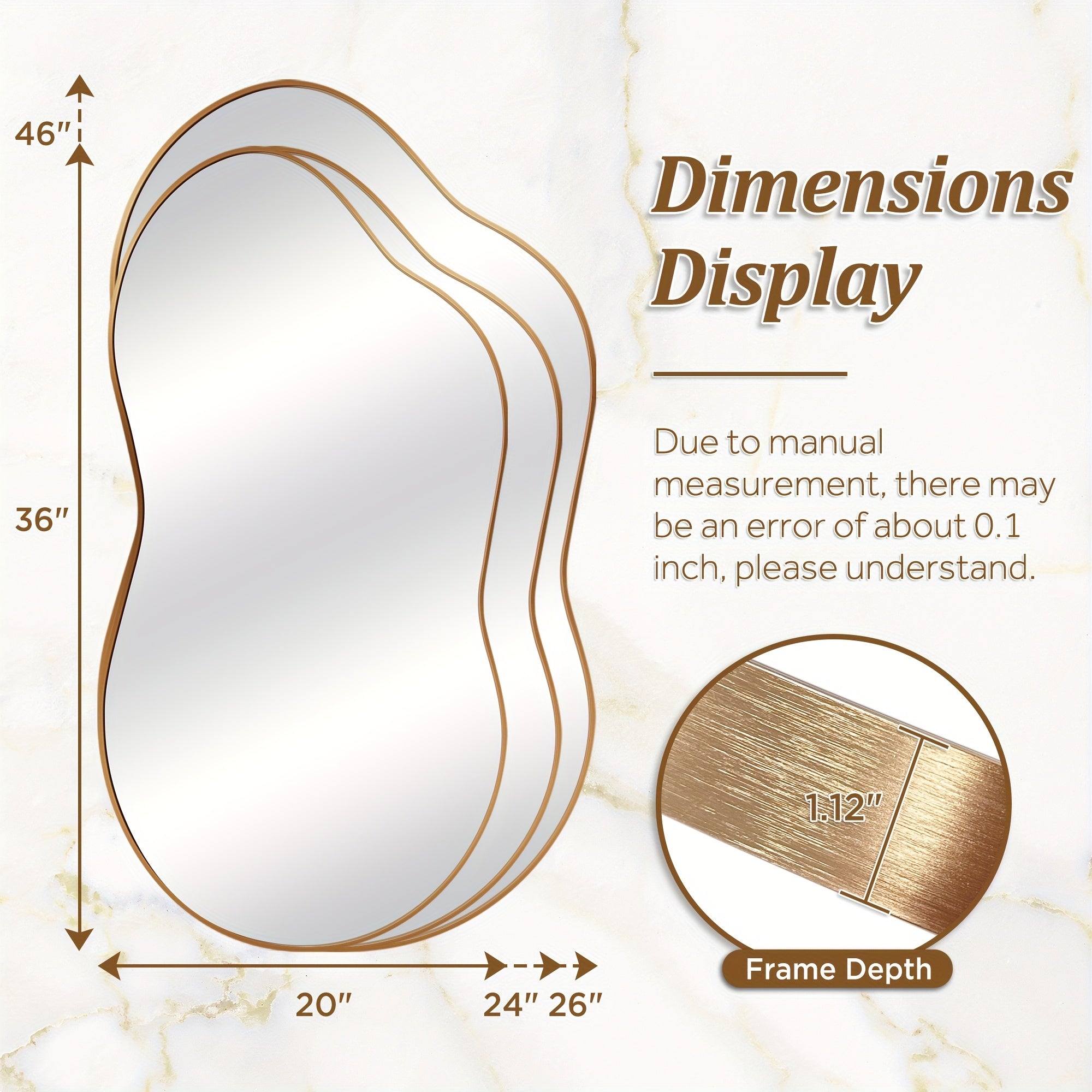 Asymmetrical Decorative Golden Wall Mirror - Aviation Aluminum Alloy Frame for Bathroom, Bedroom, Living Room, Cloakroom, And Entryway
