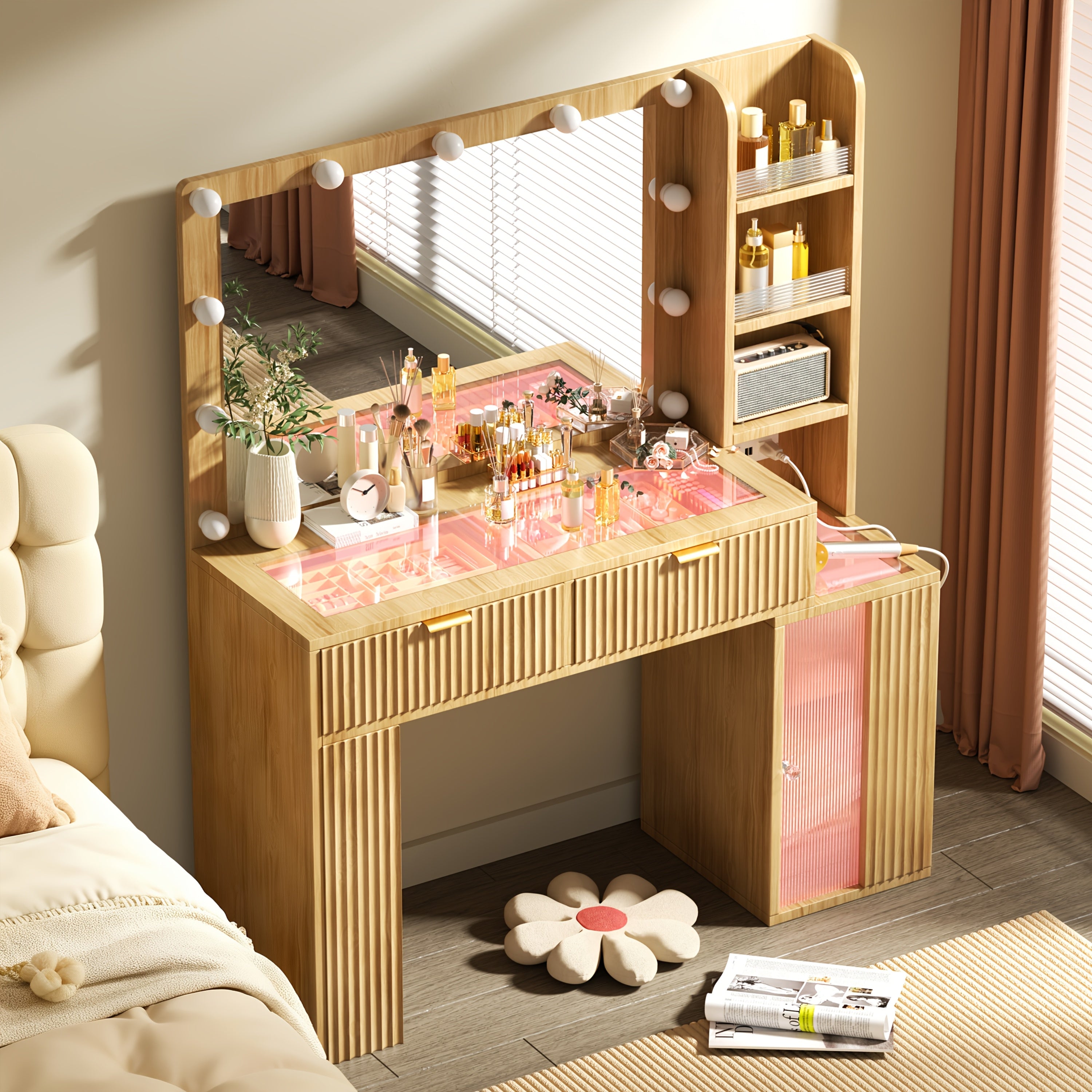 Hollywood Style Makeup Vanity Desk with Large 37\