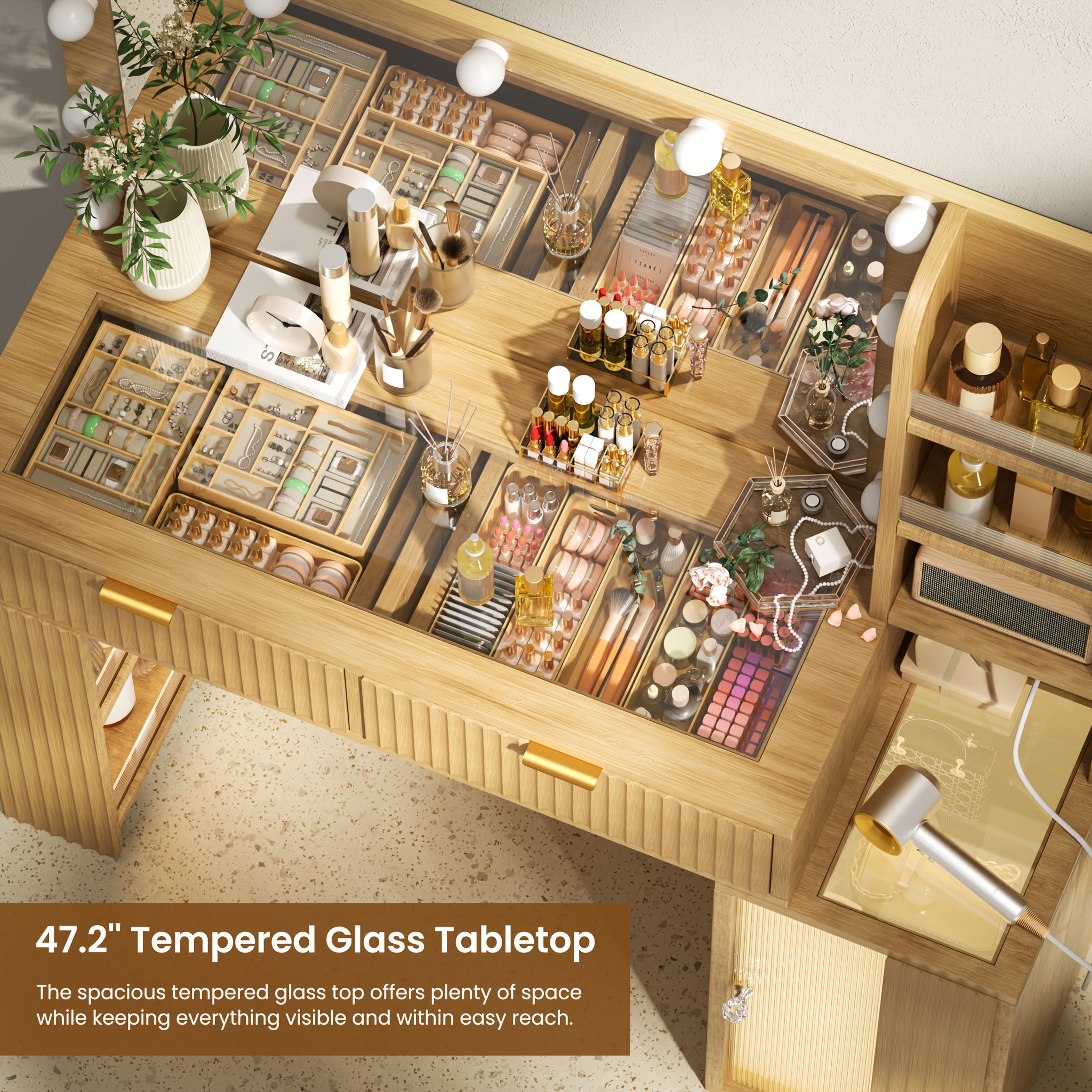 Hollywood Style Makeup Vanity Desk with Large 37\