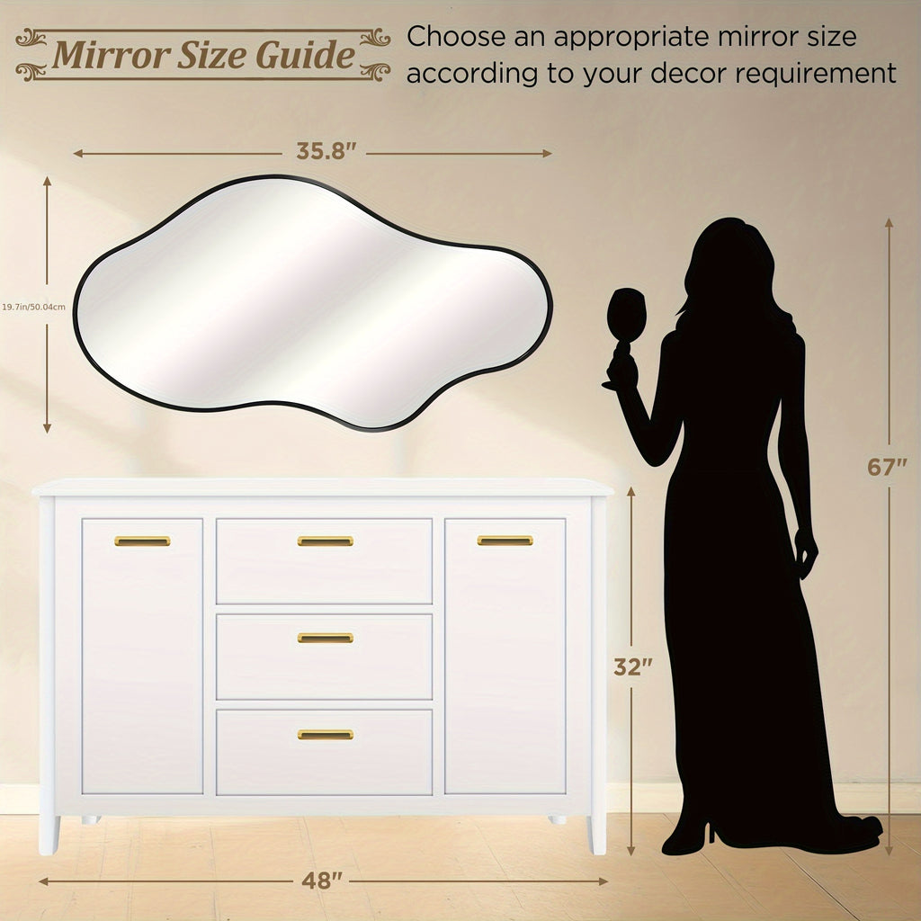 Asymmetrical Decorative Wall Mirror with an Aluminum Frame, Perfect for Use in Bathrooms, Bedrooms, Living Rooms, Cloakrooms, And Entryways