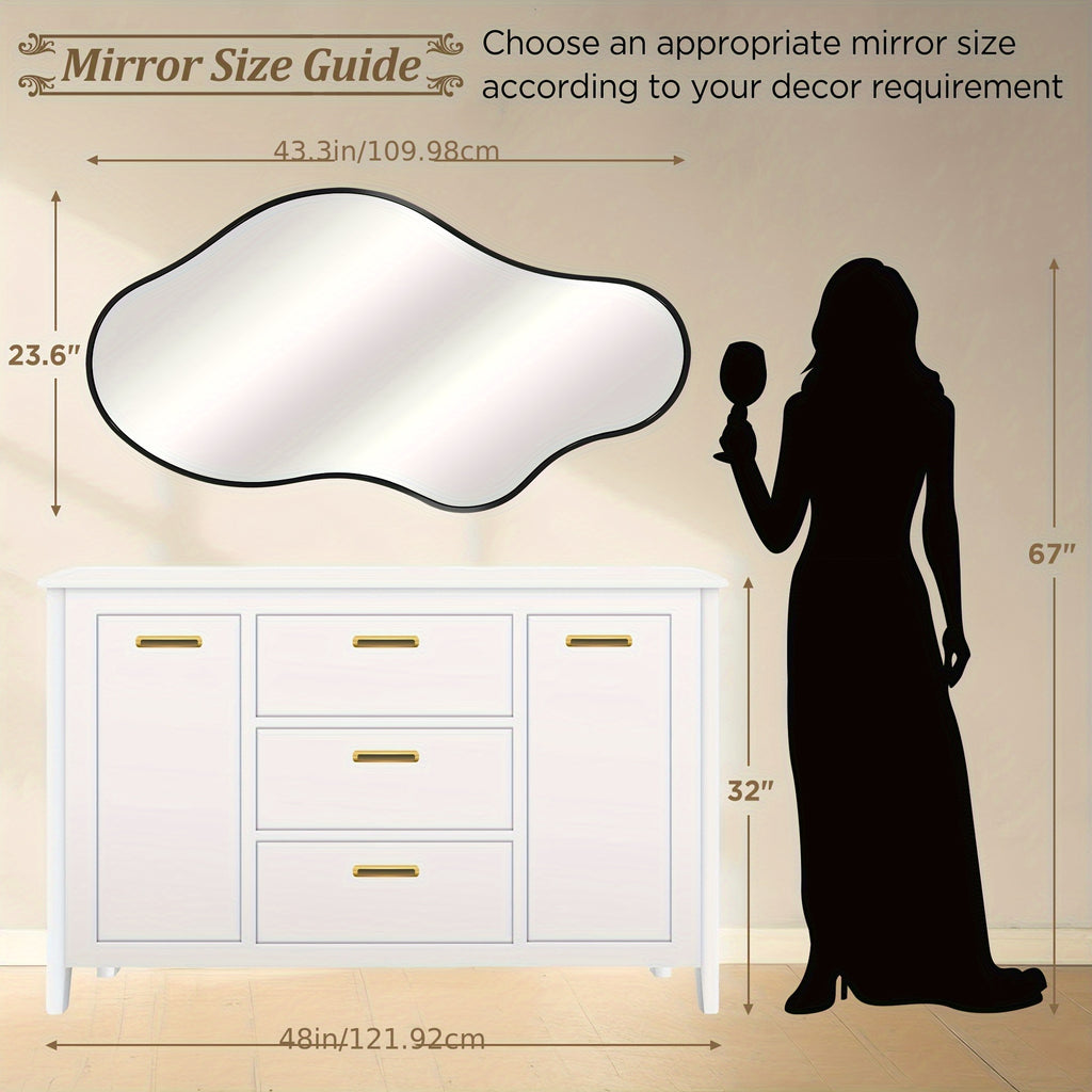 Asymmetrical Decorative Wall Mirror with an Aluminum Frame, Perfect for Use in Bathrooms, Bedrooms, Living Rooms, Cloakrooms, And Entryways