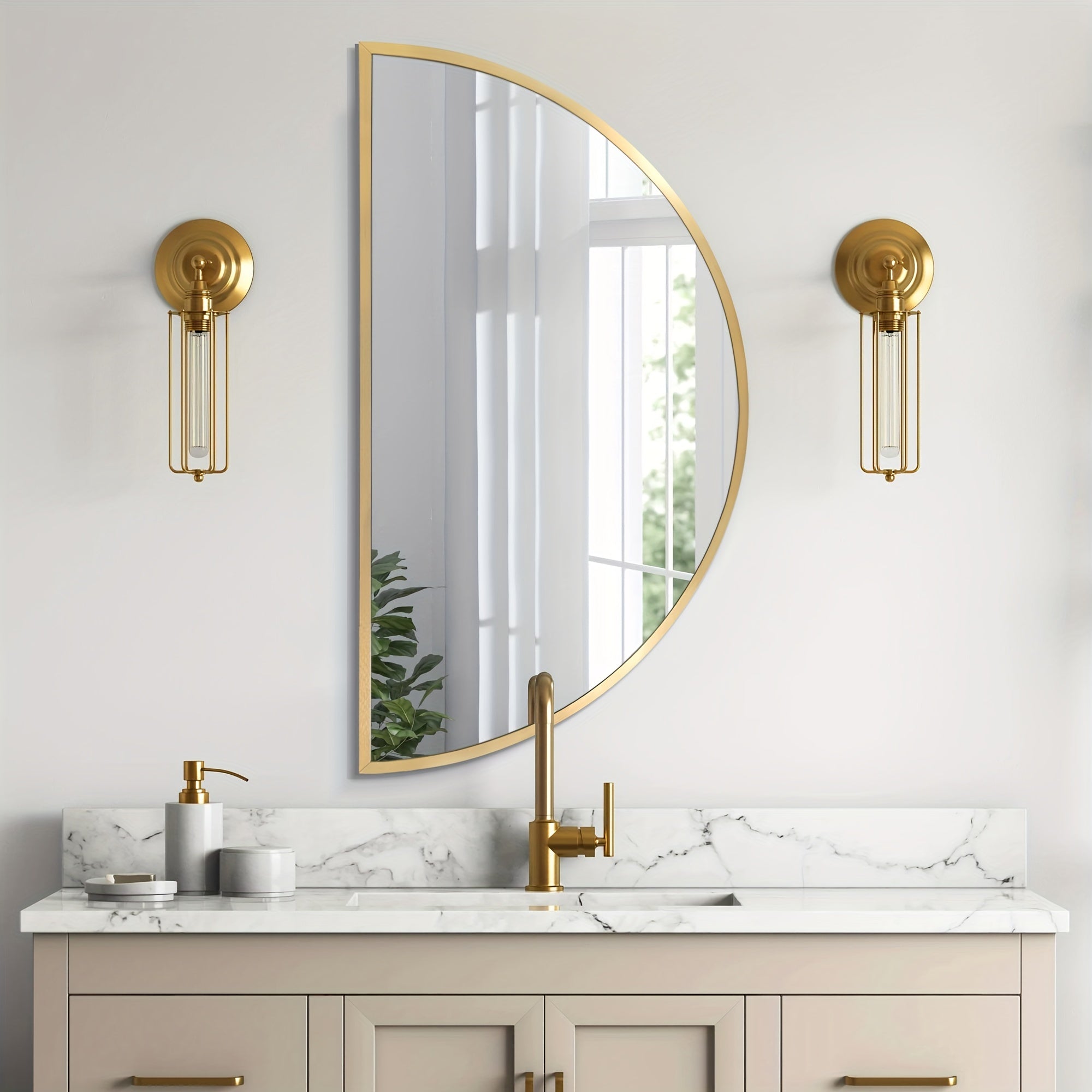 Wall Mirror-Bathroom Mirror Metal Frame Half Circle Mirror DIY For Bathroom, Bedroom, Living Room, Cloakroom, Entryway