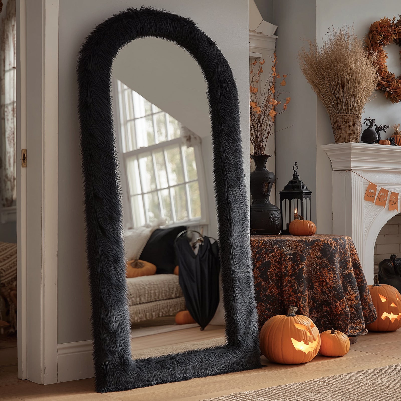 Curved Mirror, Tall Mirror for Leaning Or Hanging on The Wall, Complete Body Mirror for Bathroom Decor, Ideal for Christmas And Halloween Home Decoration, Presents