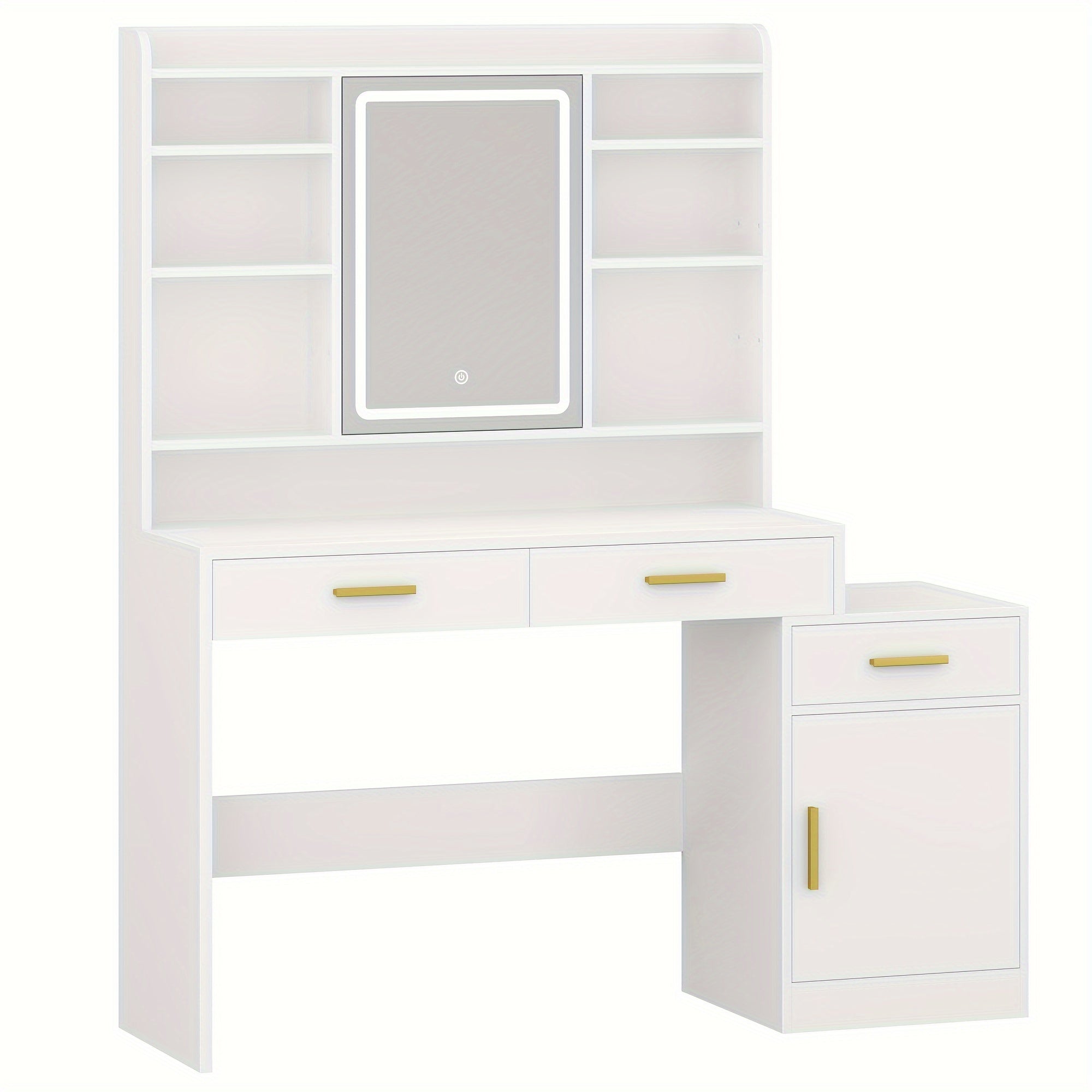 Large Vanity Desk with Light Mirror, Makeup Vanity Dressing Table with 3 Drawers, 6 Adjustable Shelves, Storage Cabinet, Bedroom Vanity Table for Women, Holiday Gift Guide