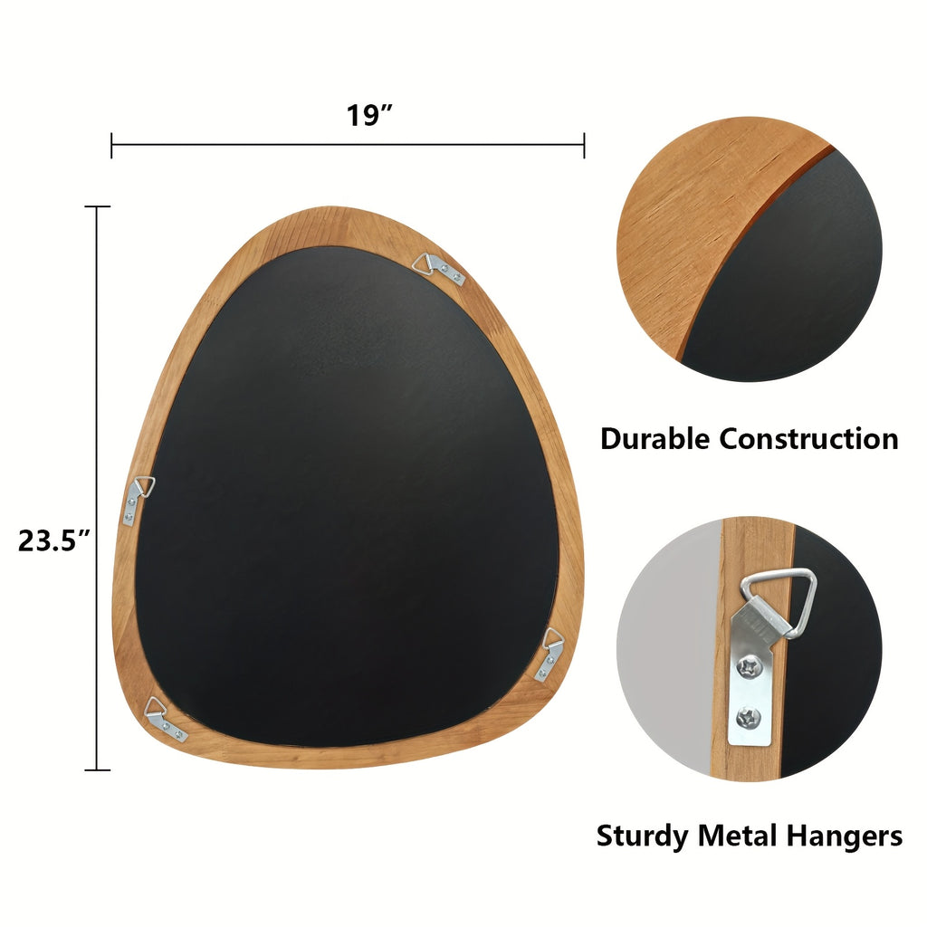 1pc 19*23in Fashionable Pebble Asymmetric Wood Mirror For Home Decor, Bathroom And Living Room, Wall-Mounted Vanity Mirror, Natural, Walnut And Black