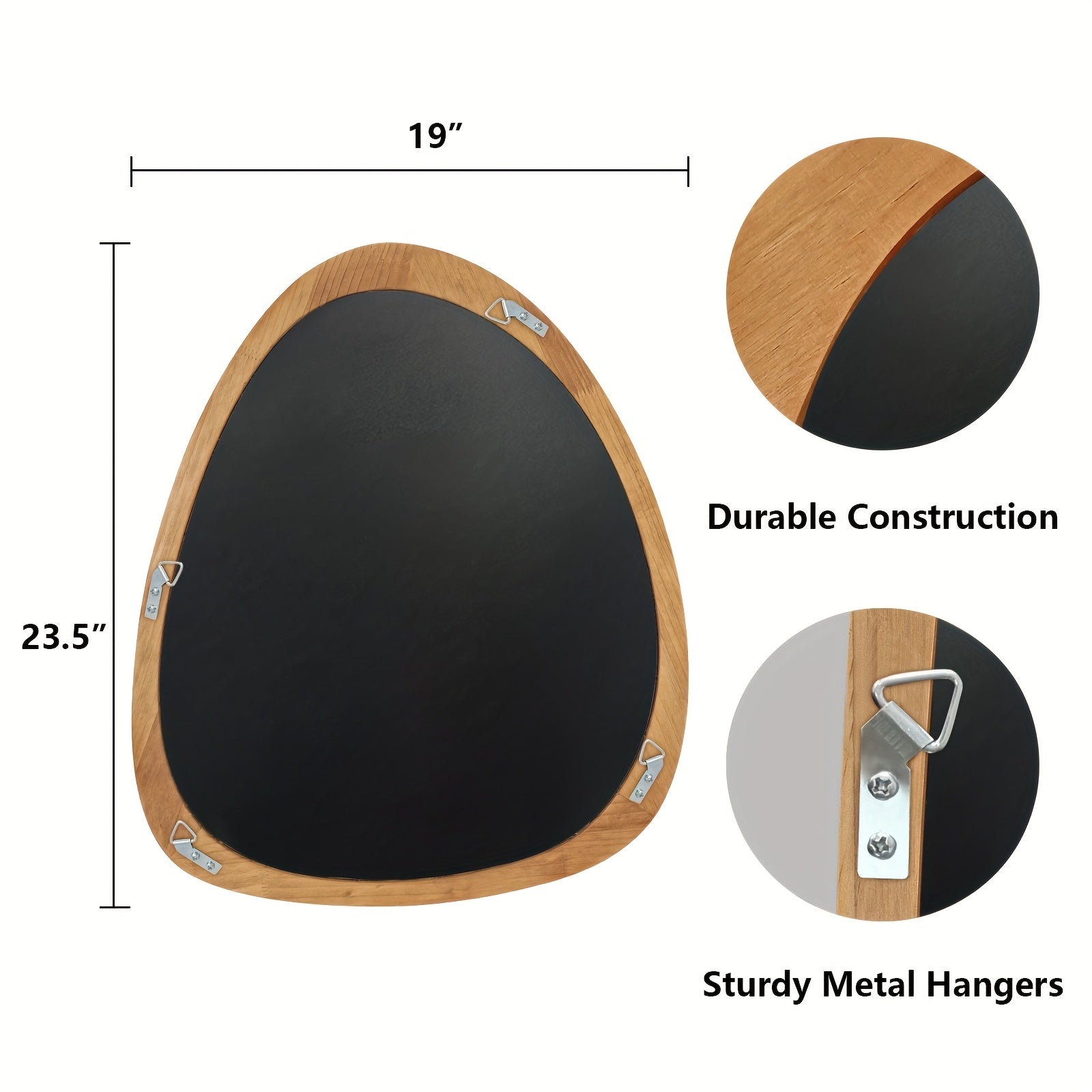 1pc 19*23in Fashionable Pebble Asymmetric Wood Mirror For Home Decor, Bathroom And Living Room, Wall-Mounted Vanity Mirror, Natural, Walnut And Black