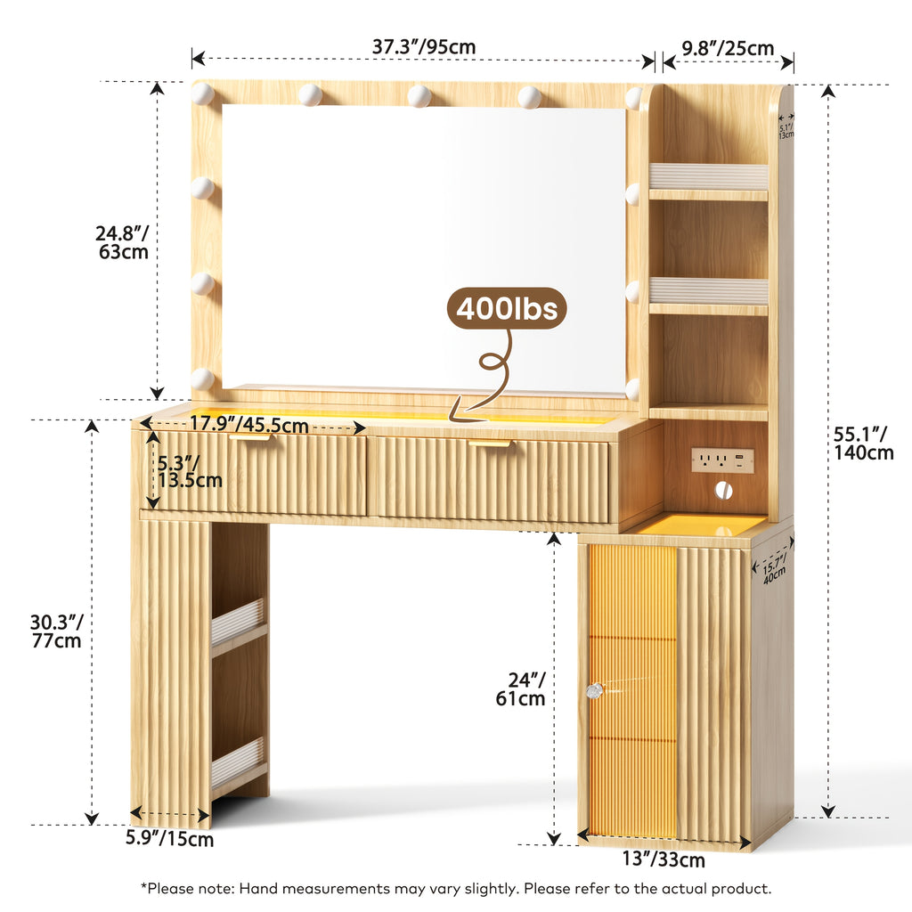 Hollywood Style Makeup Vanity Desk with Large 37\