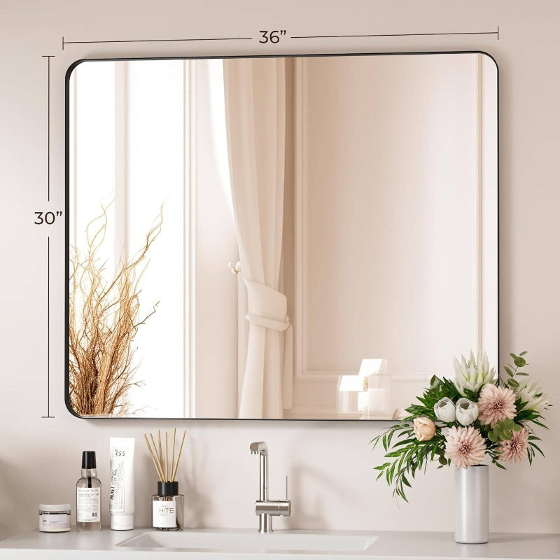 Large Wall\u002FMountable Bathroom Mirror 30x36 Inch - Modern Full-Length Vanity Mirror with Tempered Glass & Metal Frame Suitable for Bathroom, Dressing Room - Horizontally or Vertically Hanging