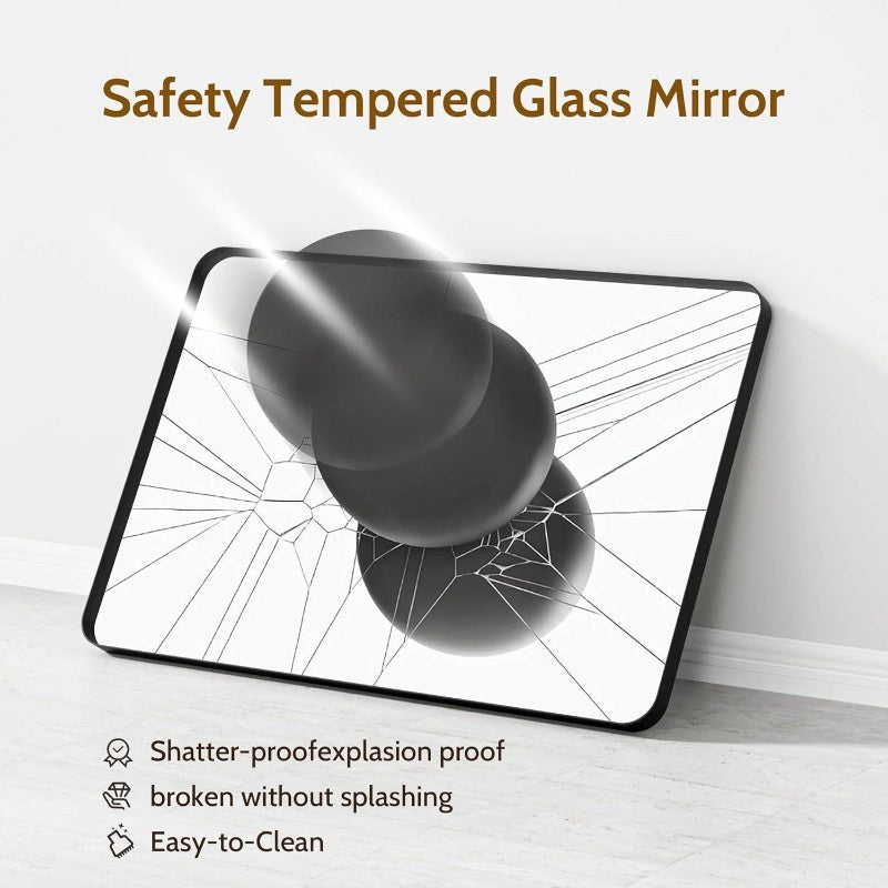 Large Wall\u002FMountable Bathroom Mirror 30x36 Inch - Modern Full-Length Vanity Mirror with Tempered Glass & Metal Frame Suitable for Bathroom, Dressing Room - Horizontally or Vertically Hanging