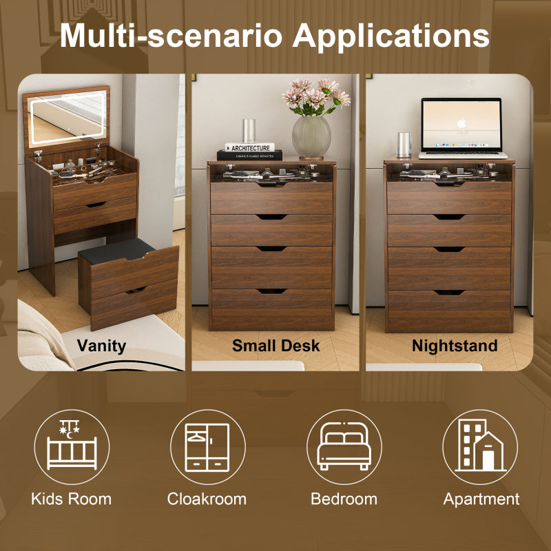 3-in-1 Vanity Desk with Lighted Mirror and Stool | Flip Top Makeup Dressing Table, Compact Storage for Bedroom, Bathroom, Dressing Room, 23.62\