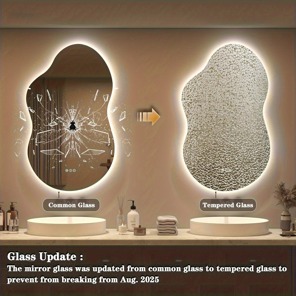 Cloud Shaped Bathroom Mirror | Smart Vanity Mirror with LED Lights, Fog-Free Dimmable Backlit, Memory Function for Horizontal\u002FVertical Mount, Intelligent Bathroom Lighting System