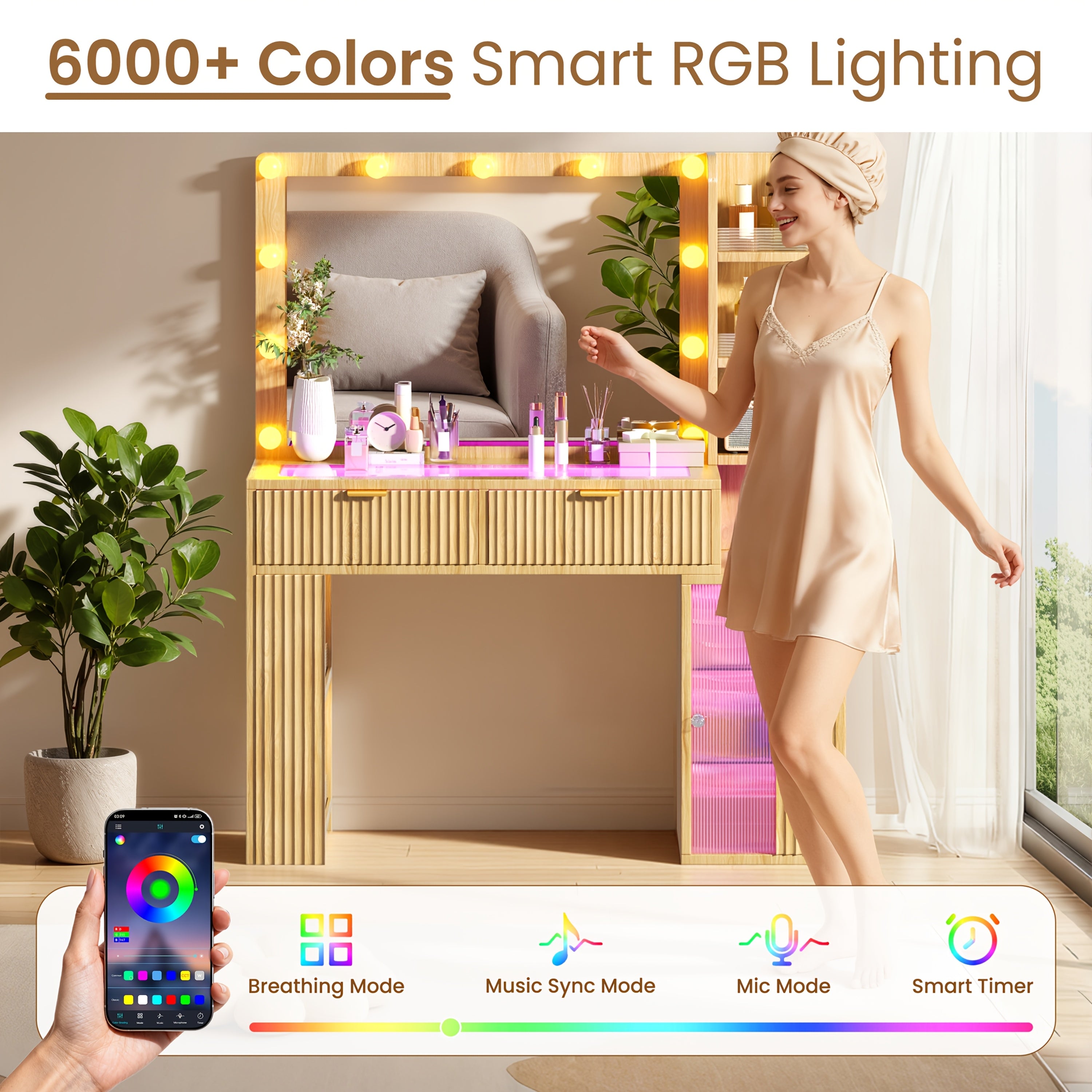 Hollywood Style Makeup Vanity Desk with Large 37\