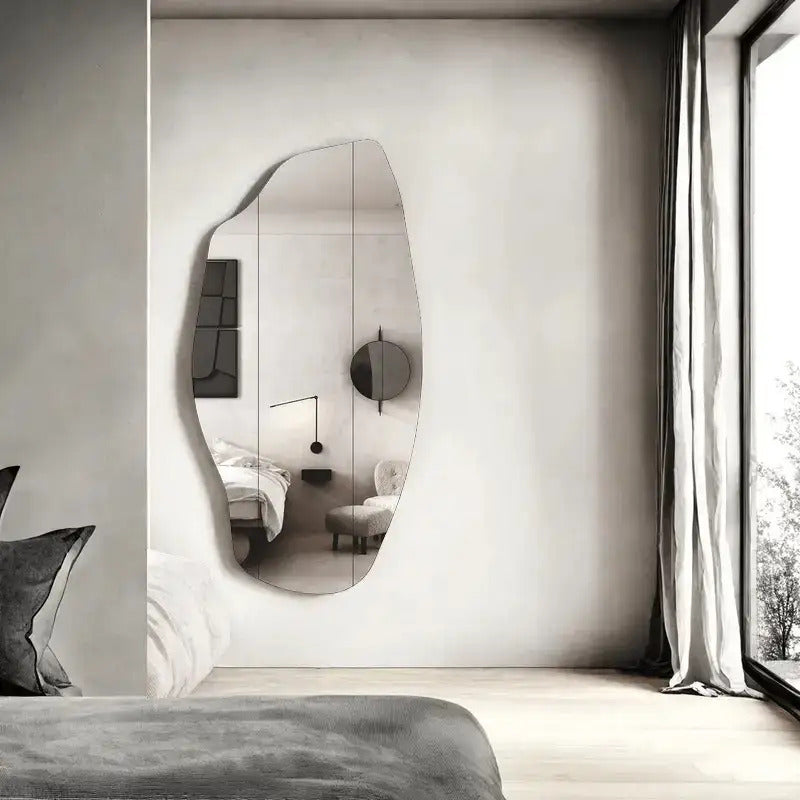 Frameless full-length vertical mirror with Irregular\u002FAsymmetrical edges - No-Drill Adhesive Installation Suitable for Bedroom, Bathroom, Hallway - Contemporary Minimalist Wall Mirror for Door\u002FWall Mount