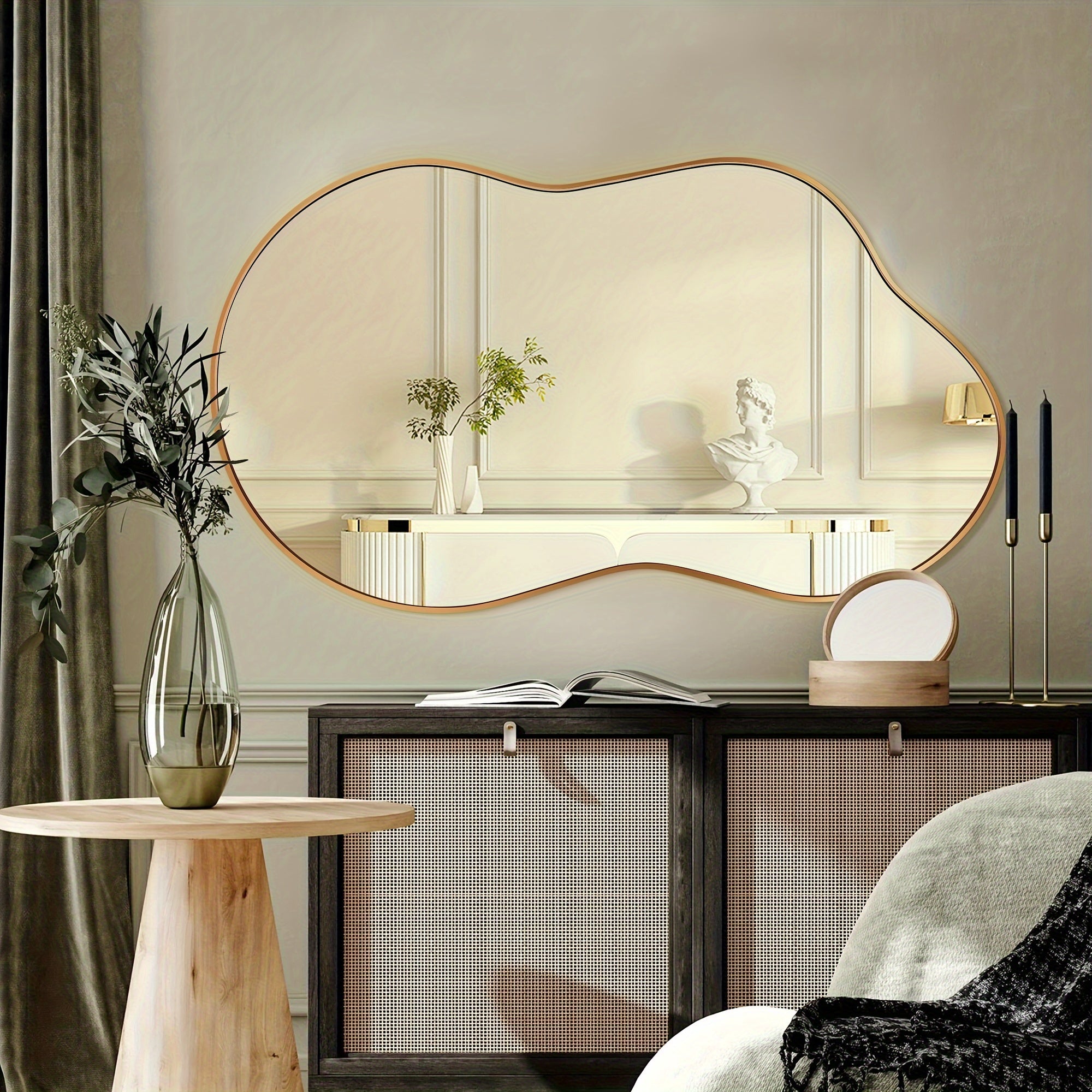 Asymmetrical Decorative Golden Wall Mirror - Aviation Aluminum Alloy Frame for Bathroom, Bedroom, Living Room, Cloakroom, And Entryway