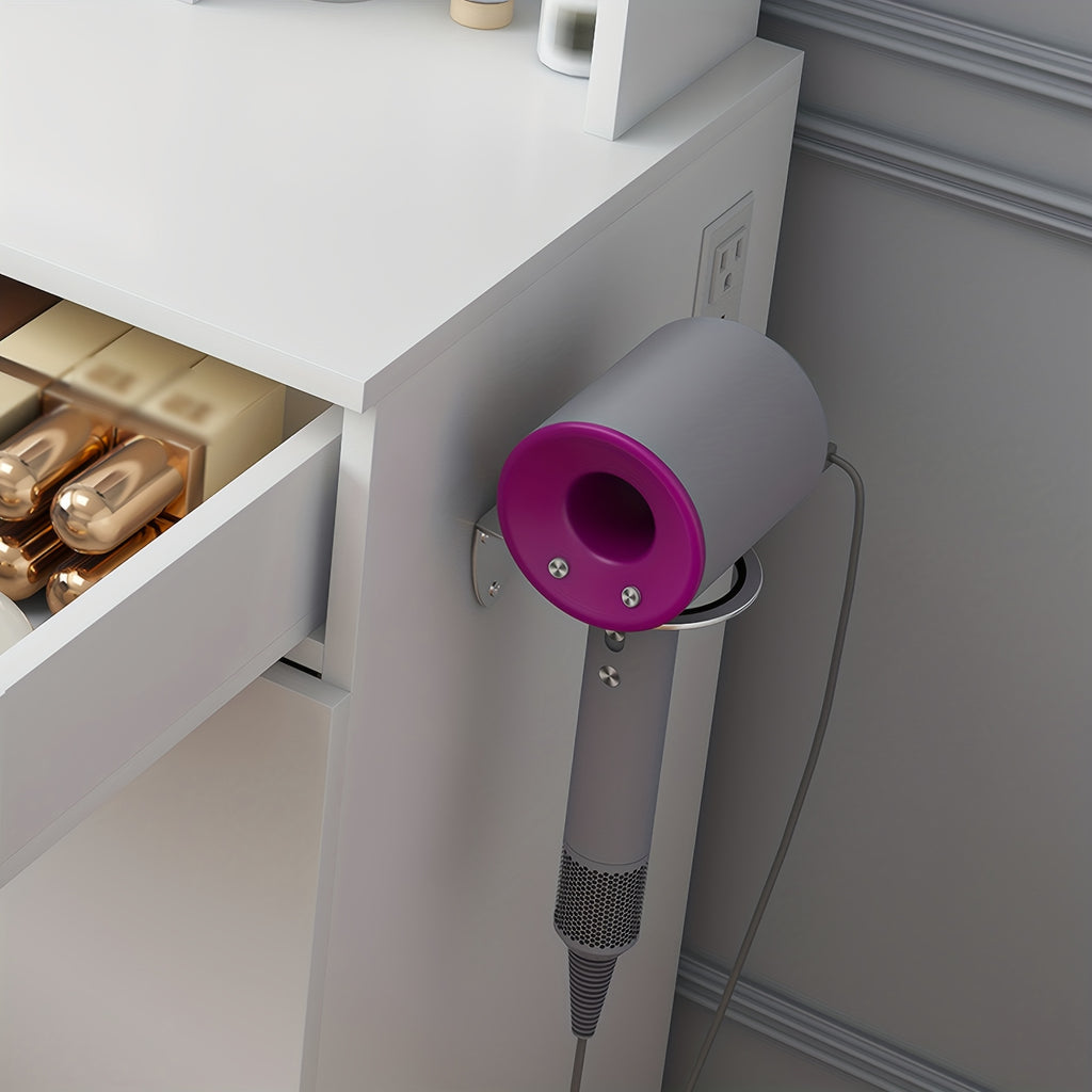 Modern Vanity Desk with LED Mirror Lights & Power Outlet Charging Station - Makeup Dressing Table with 3 Drawers, 7 Shelves & Storage Stool Suitable for Girls and Women