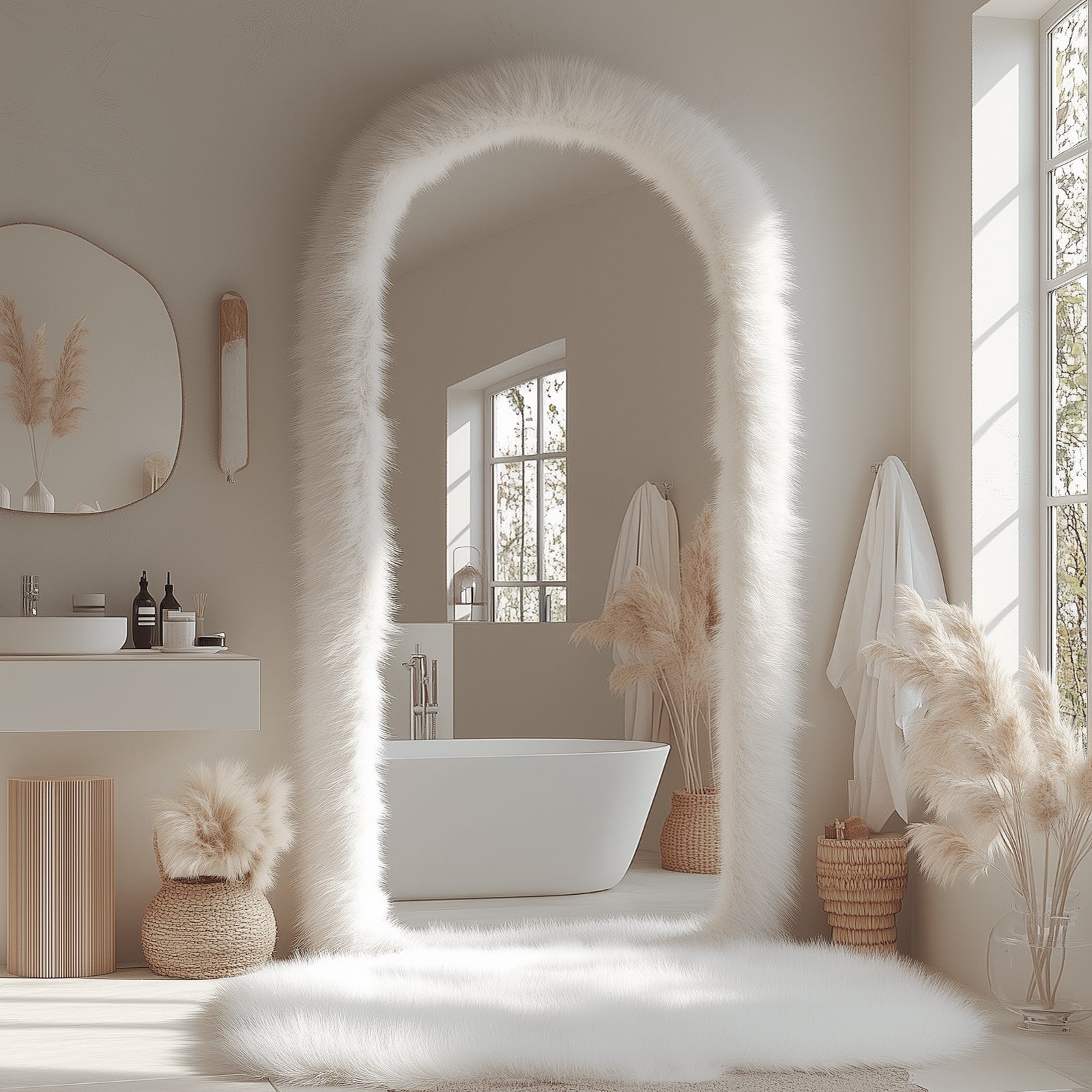 Curved Mirror, Tall Mirror for Leaning Or Hanging on The Wall, Complete Body Mirror for Bathroom Decor, Ideal for Christmas And Halloween Home Decoration, Presents