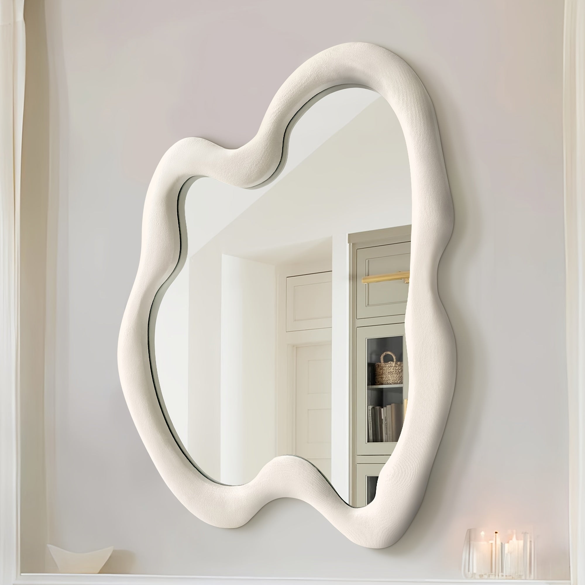 Irregular Mirror, Asymmetrical Wall Mirror, Black Wavy Mirror With Flannel Wrapped Wooden Frame, Modern Decorative Mirror For Living Room, Entryway, Bedroom, Dining Room, Living Room