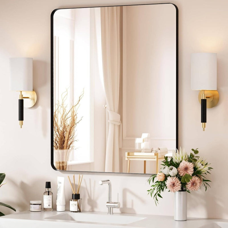 Large Wall\u002FMountable Bathroom Mirror 30x36 Inch - Modern Full-Length Vanity Mirror with Tempered Glass & Metal Frame Suitable for Bathroom, Dressing Room - Horizontally or Vertically Hanging