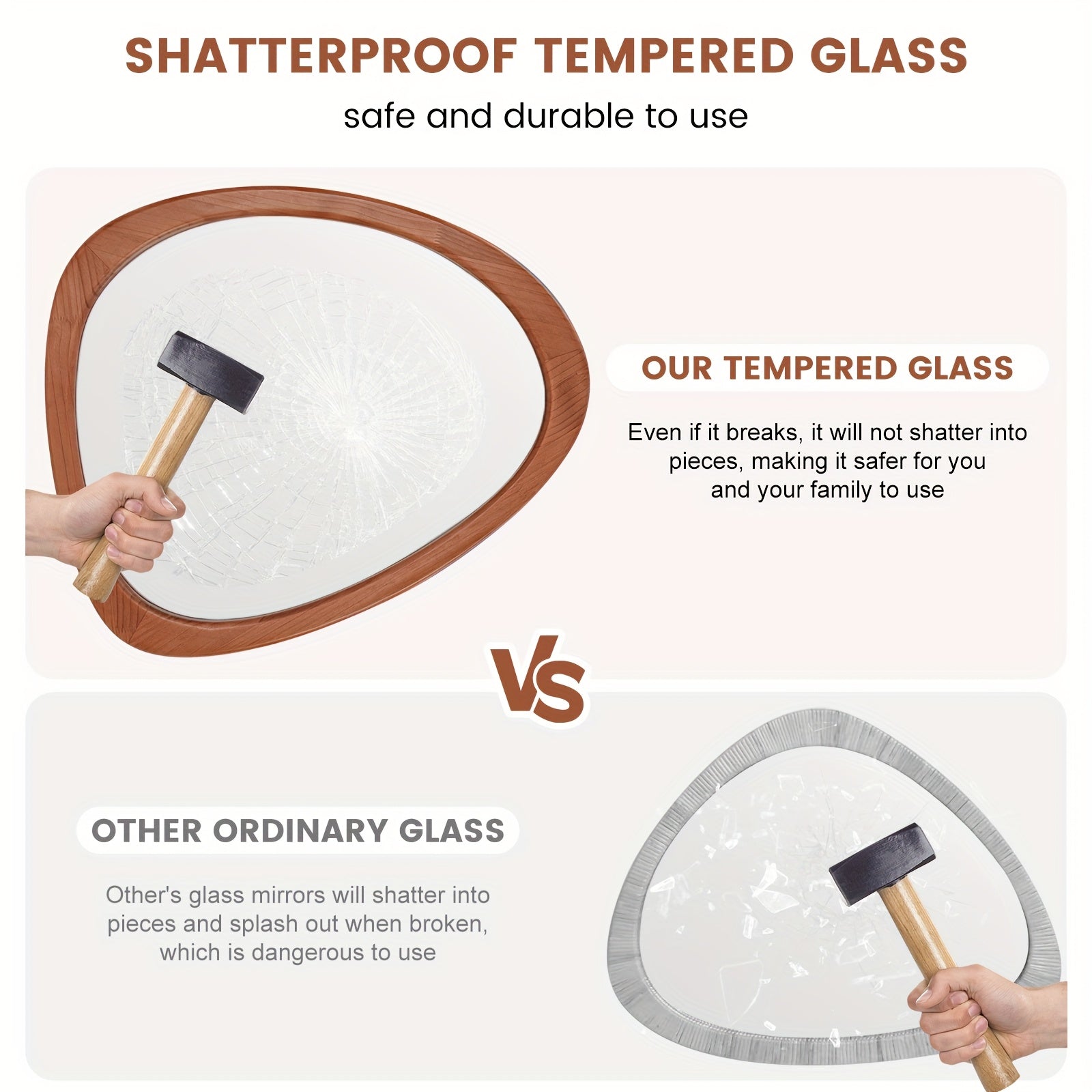 1pc 19*23in Fashionable Pebble Asymmetric Wood Mirror For Home Decor, Bathroom And Living Room, Wall-Mounted Vanity Mirror, Natural, Walnut And Black