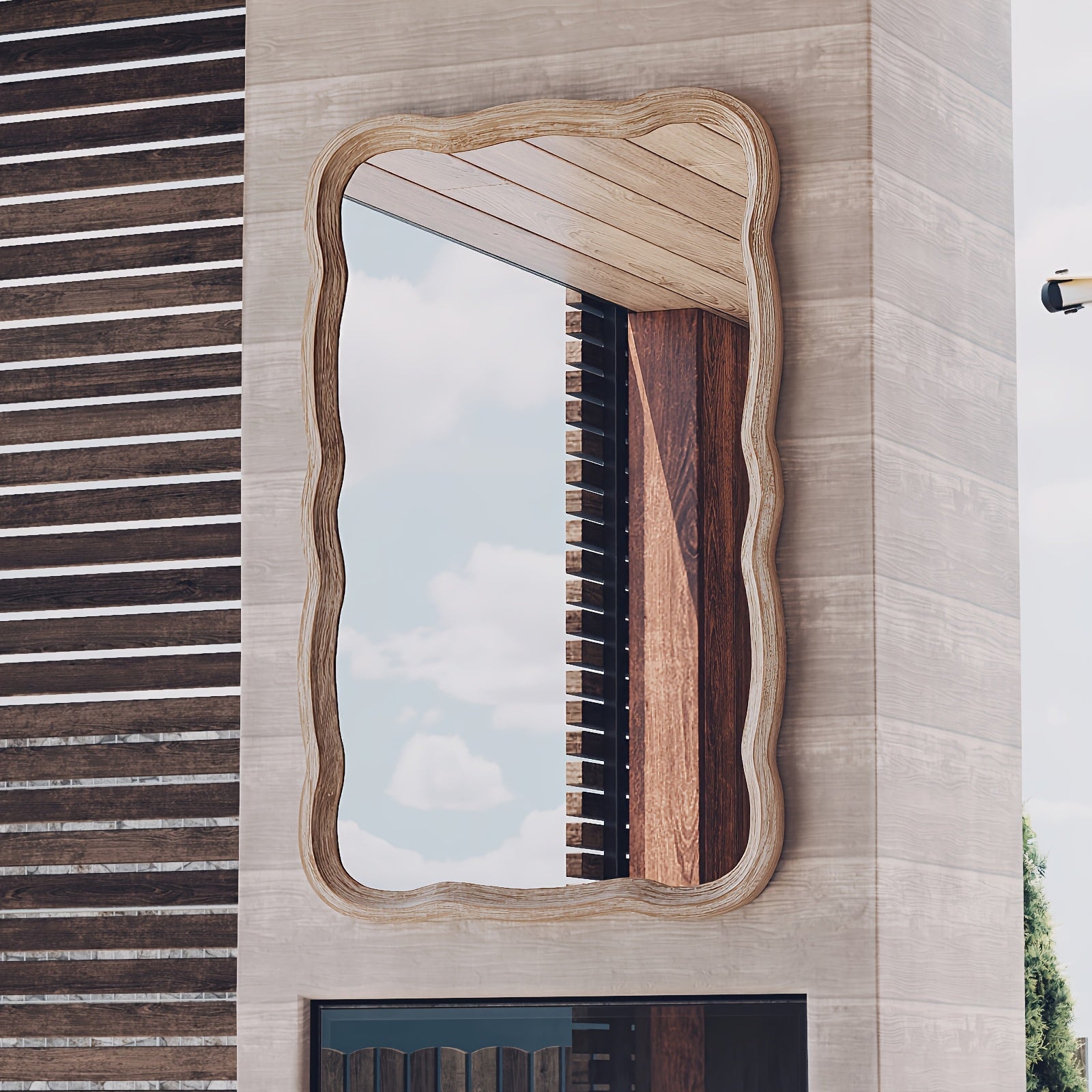 Farmhouse Curved Wood Frame Accent Mirror, Farmhouse French Country Decorative Wall Mirror