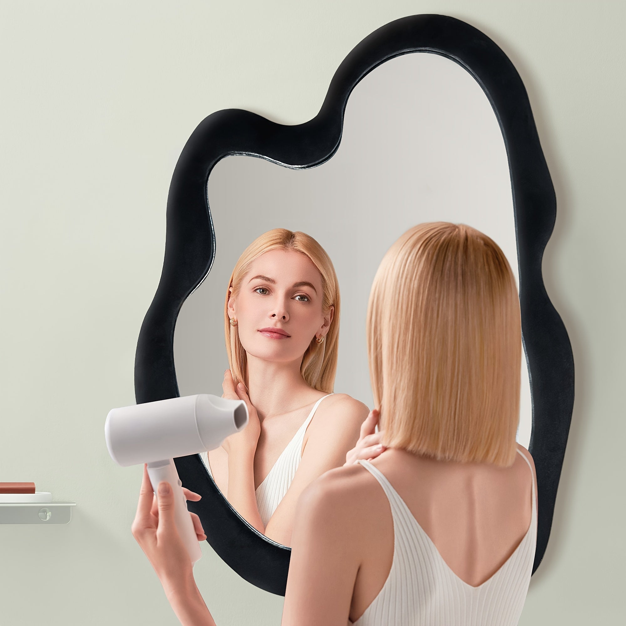 Rregular Wall Mirror Asymmetrical Mirror, Black Wavy Mirror With Flannel Frame, Decorative Wall Mirror For Bedroom, Livingroom, Entryway