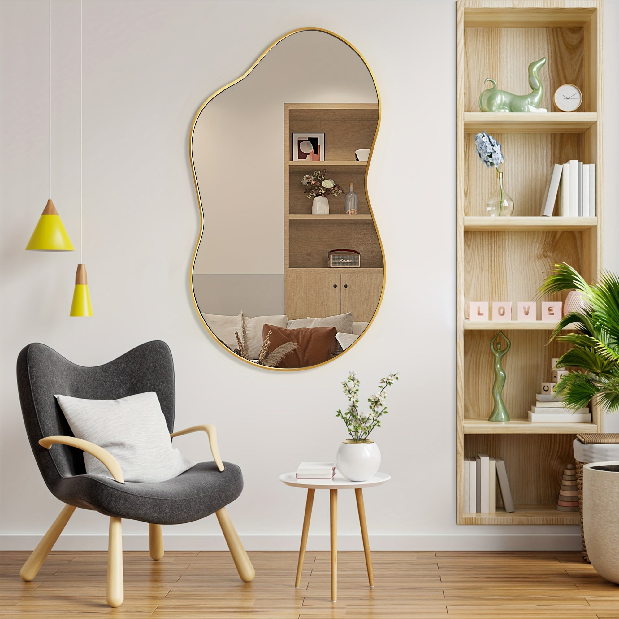 Asymmetrical Decorative Golden Wall Mirror - Aviation Aluminum Alloy Frame for Bathroom, Bedroom, Living Room, Cloakroom, And Entryway