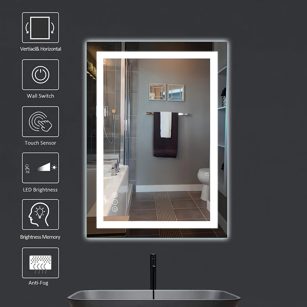AMORHO Inch LED Bathroom Mirror - Anti-Fog, Shatterproof Tempered Glass, Large Modern Vanity Mirror for Bathroom & Dressing Room, Perfect for Homeowners\u002FHotel\u002FApartment (Front & Backlit)2025
